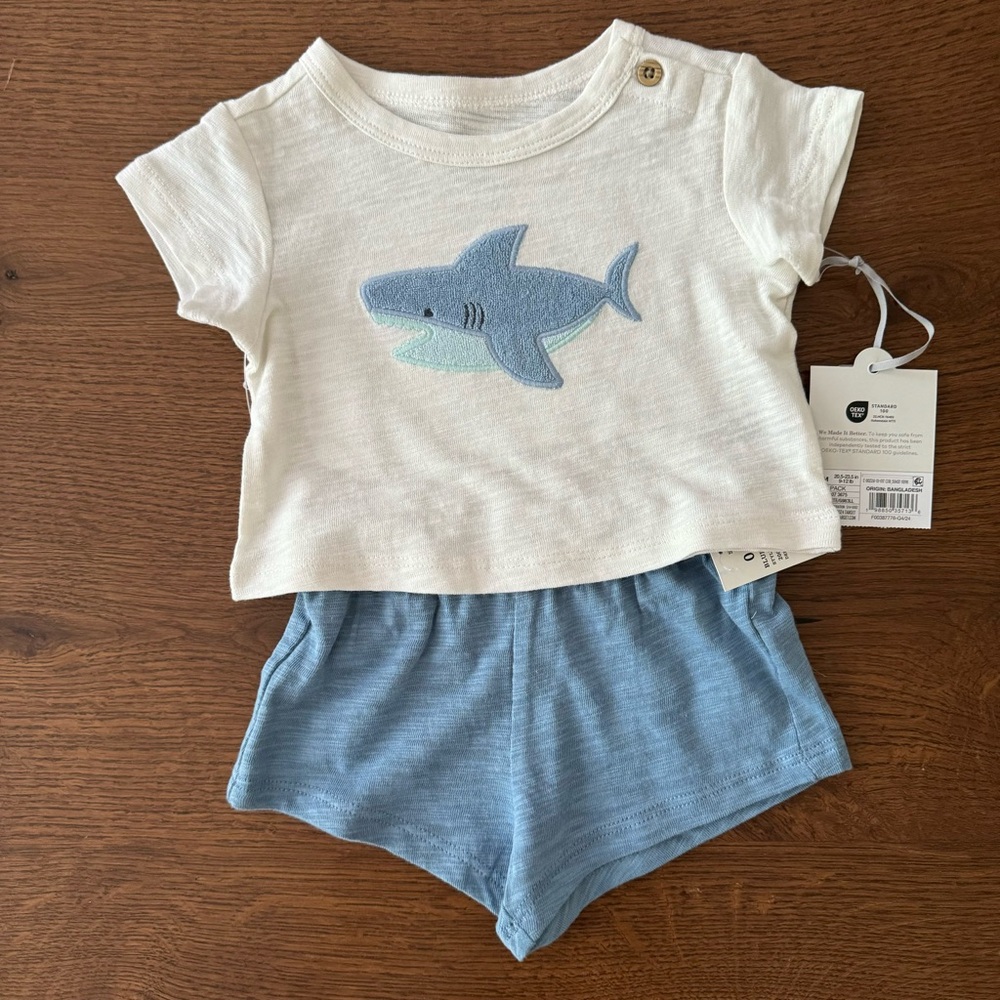 NWT Cloud Island White and Blue Baby Boy Outfit, Size 0-3M